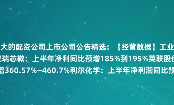 最大的配资公司上市公司公告精选：【经营数据】工业富联二季度净利润预增约五成瑞芯微：上半年净利同比预增185%到195%英联股份：上半年净利同比预增360.57%—460.7%利尔化学：上半年净利润同比预增185.24%—196%邦基科技：上半年净利同比预增166.77%到200.91%川金诺：上半年净利同比预增152.25%—182.28%国力股份：上半年净利同比预增130.91%到158.08%